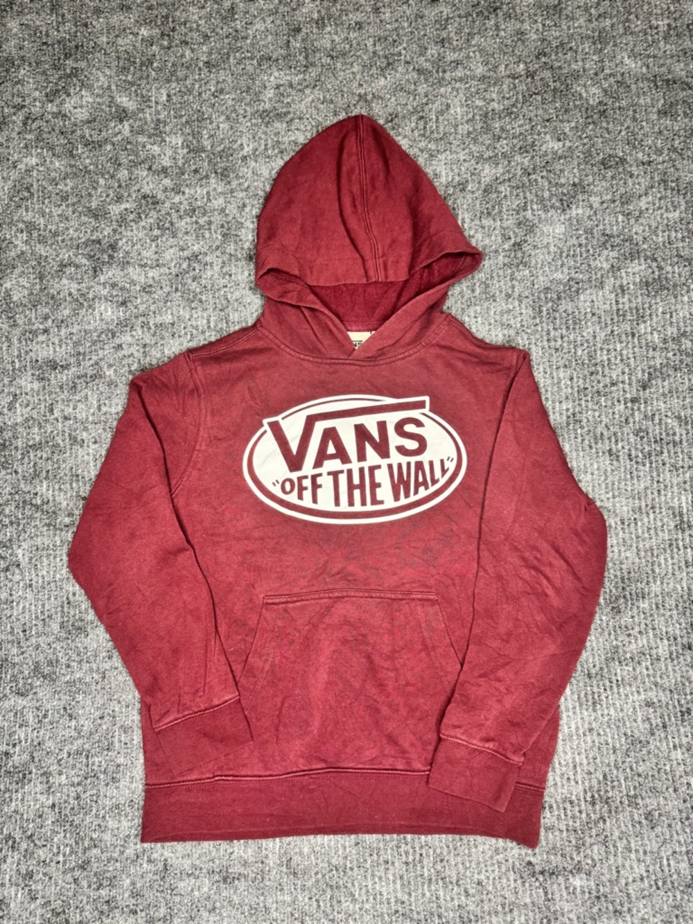 Vans Off The Wall Maroon/White Logo Graphic Pullover Pocket Hoodie Size Small